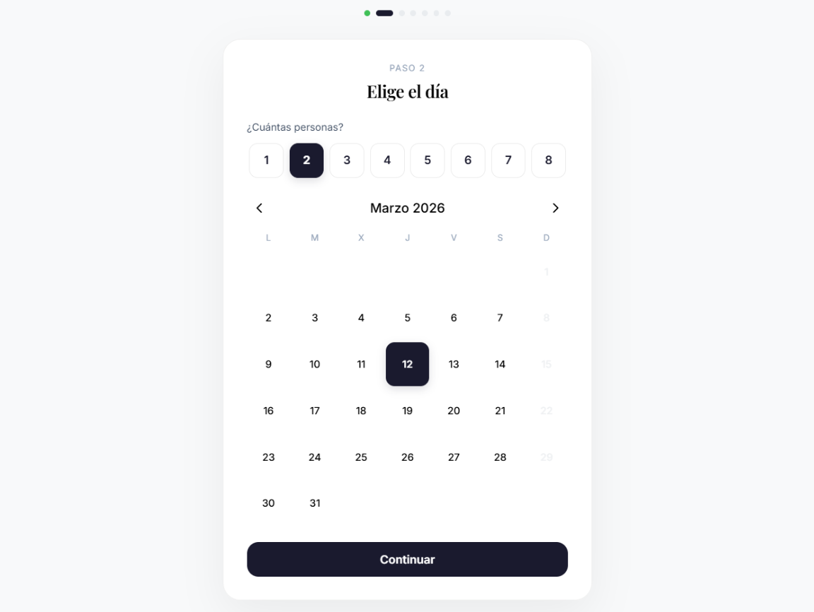 Paso 1: calendario de selección de fecha