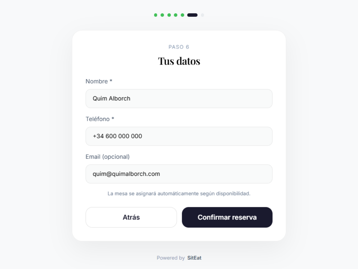 Paso 4: datos del cliente y pantalla de confirmacion