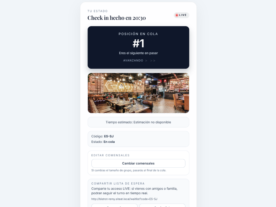Lista de espera con clientes en cola