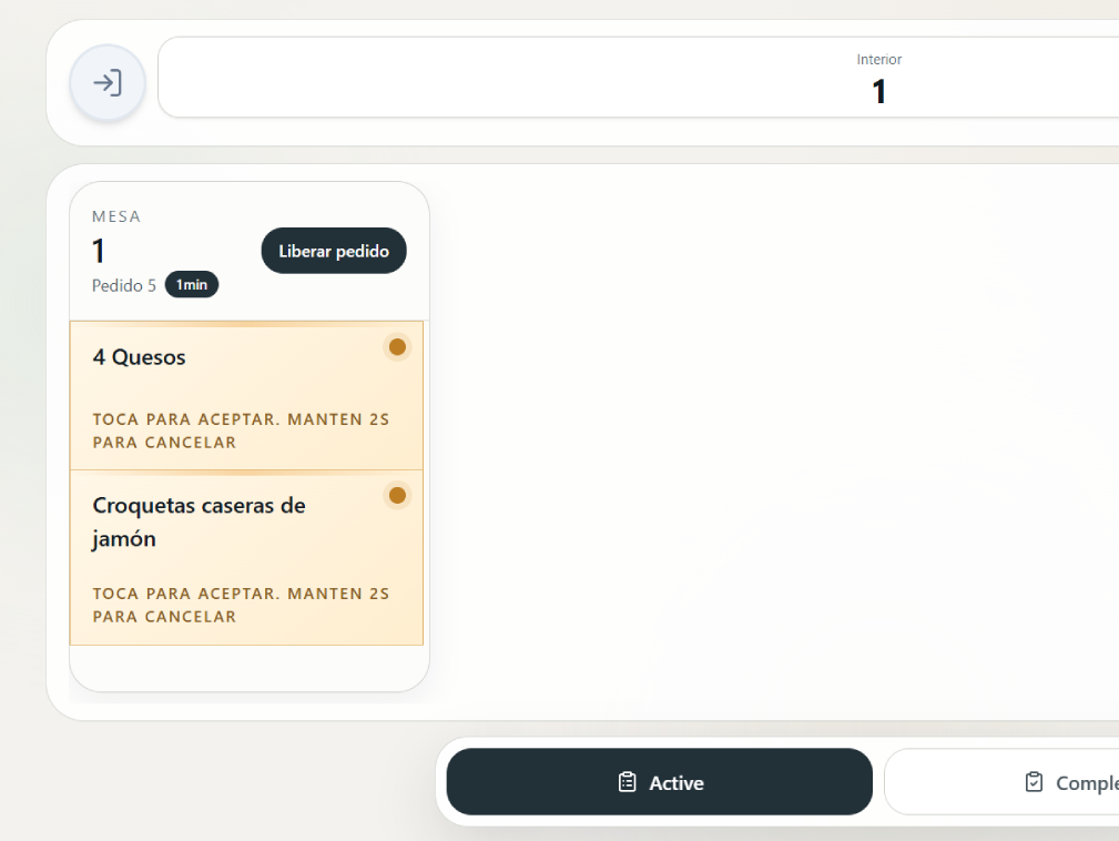 Nuevo pedido entrando en cocina