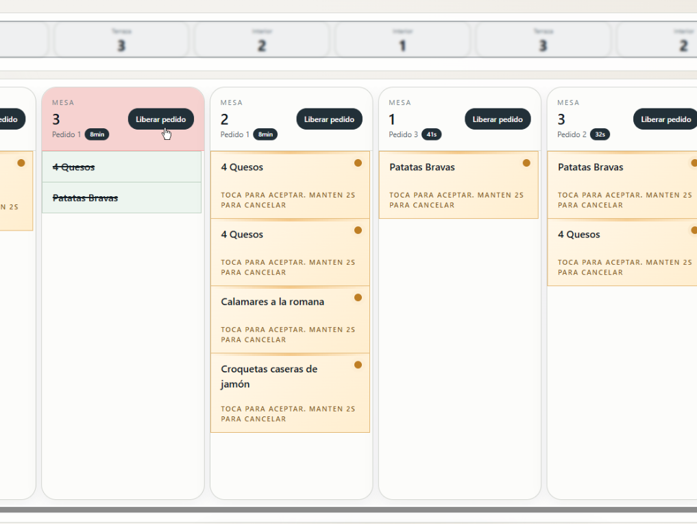 Accion de liberar pedido en cocina