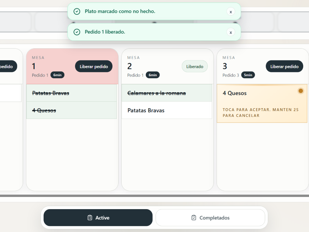 Notificacion de accion en cocina