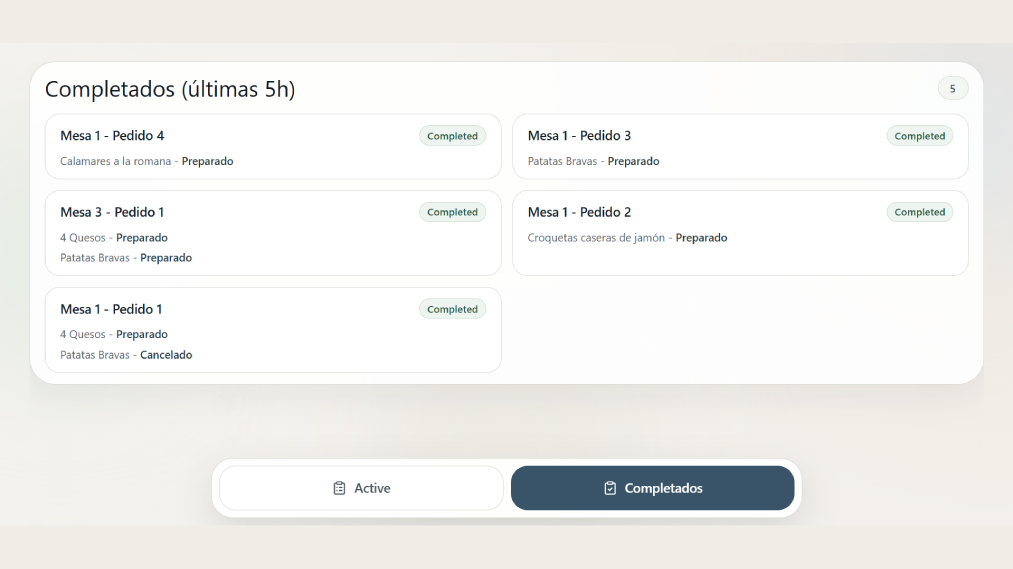 Historial de pedidos completados