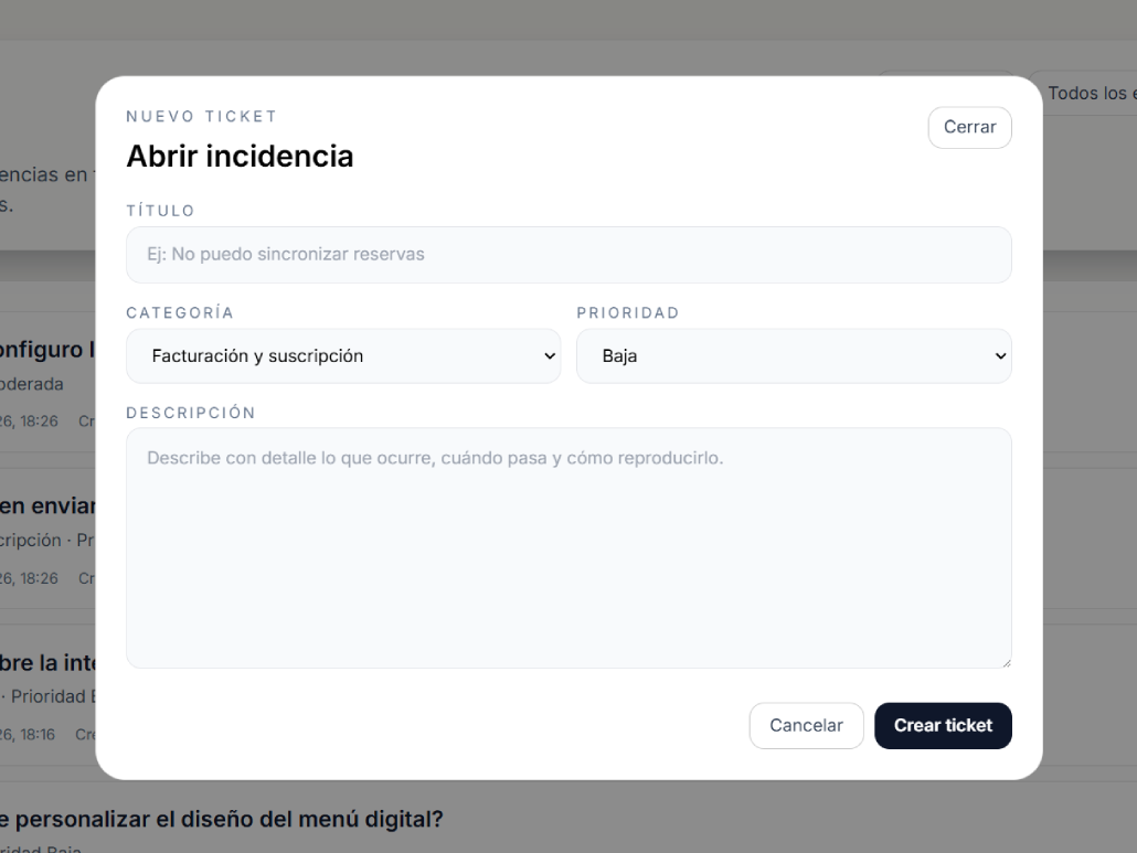 Creación de incidencia