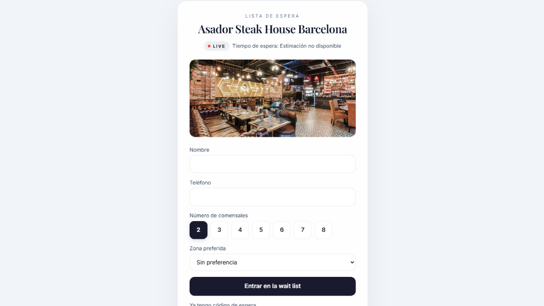 Vista general de waitlist